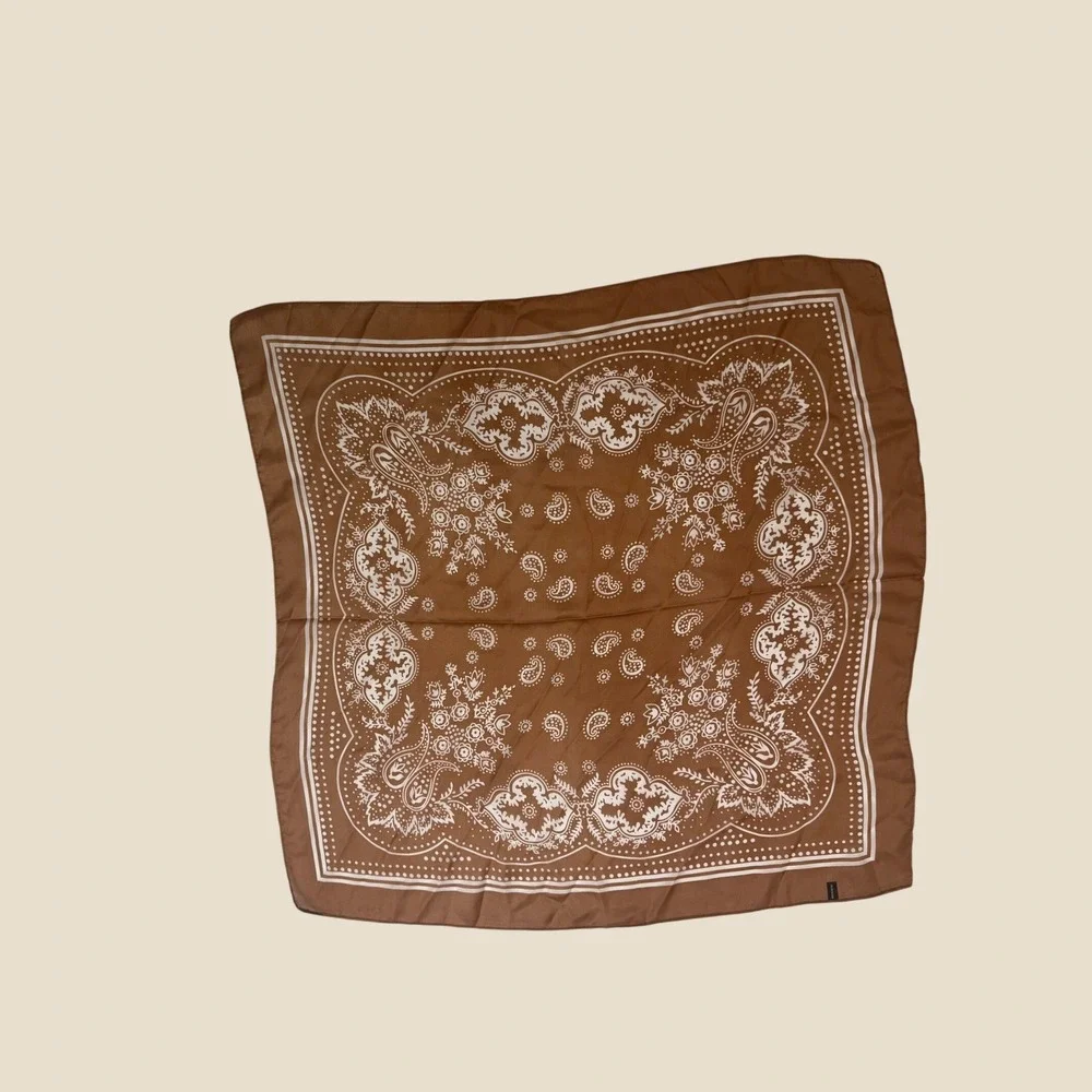 Unbranded Brown Paisley Bandana Square Neckerchief Scarf Western Floral Print